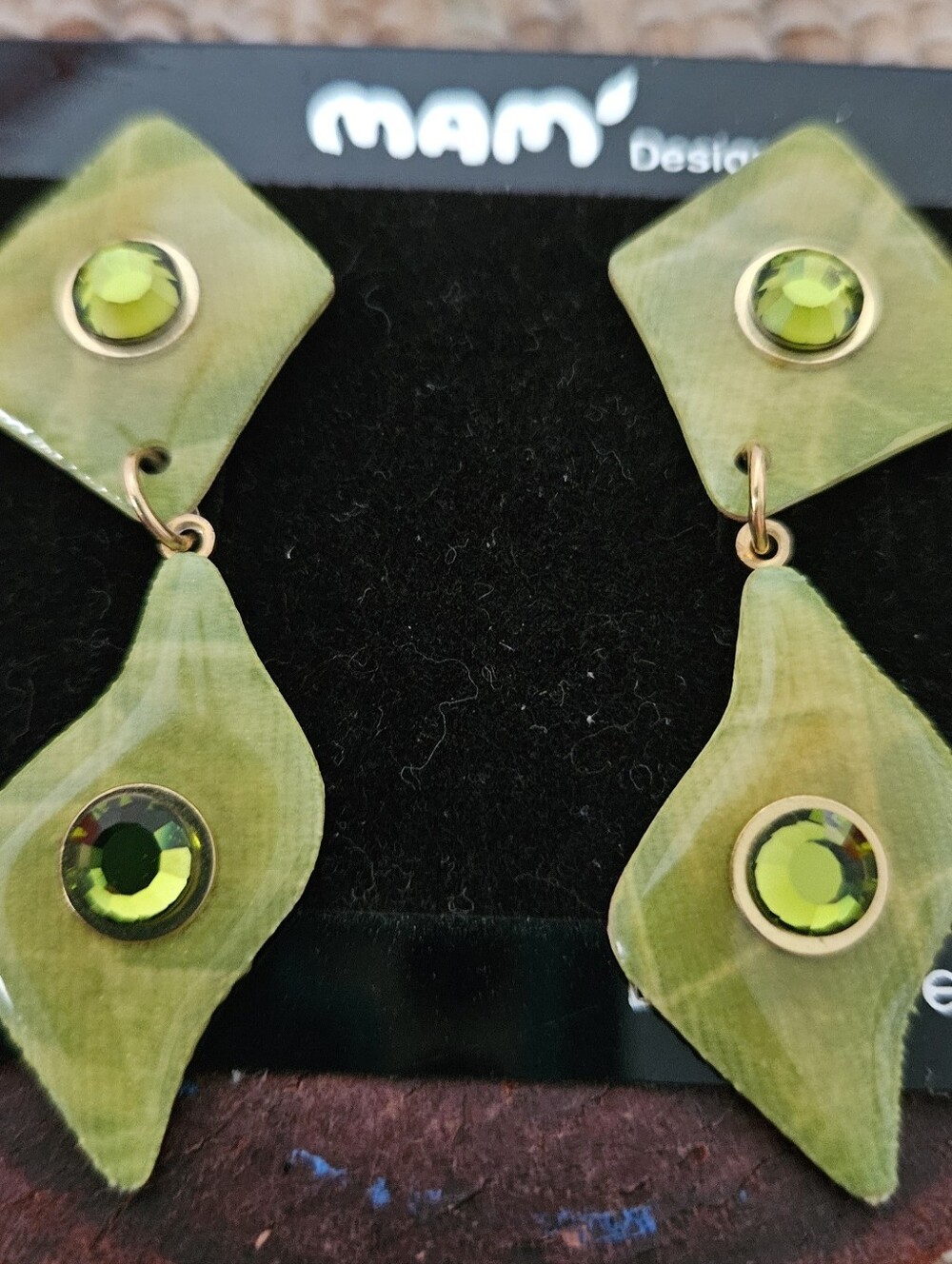 MAM' Celery Green Earrings Lightweight Vintage Swarovski Bead Art Deco Whimsy